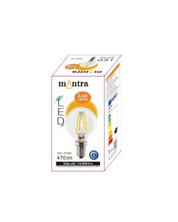 BOMBILLA LED - E14 ESFERICA MINI FILAMENTO - 4W - 2700K - 400Lm-360º